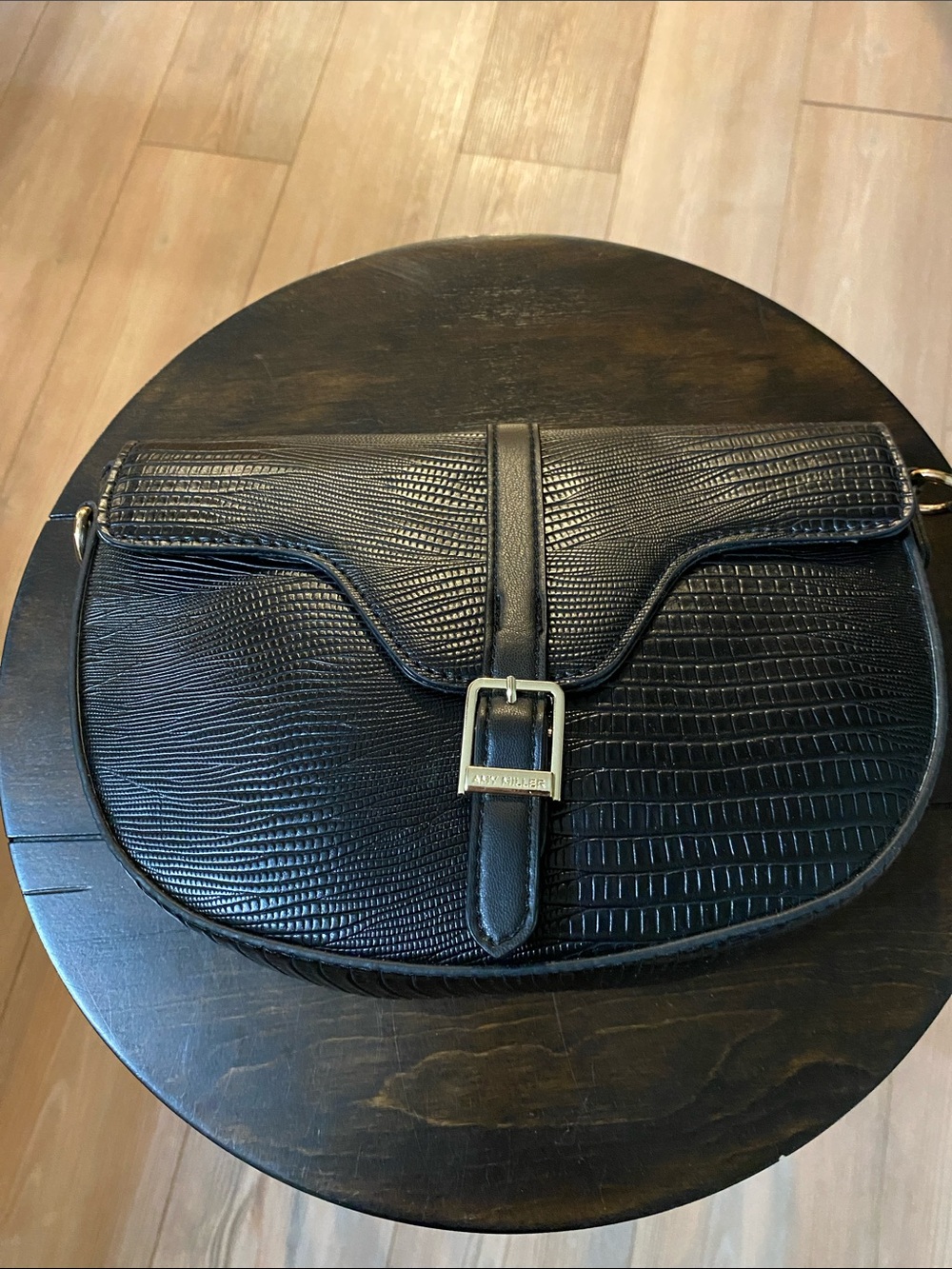 Textured Black Saddle Crossbody Bag with Buckle Detail